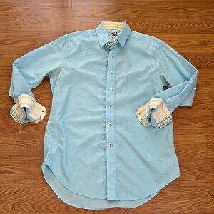 Robert Graham Shirt Men's Small Aqua Blue Long Sleeve Flip Cuff Button Up